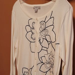 christopher & banks Cream Cardigan Sweater XL